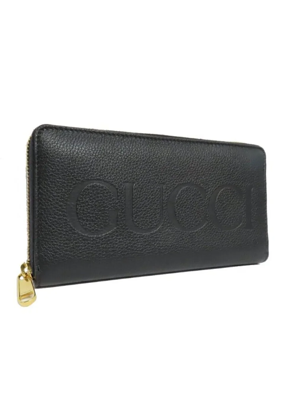 Gucci Logo Zip Around Wallet Black Gold Leather